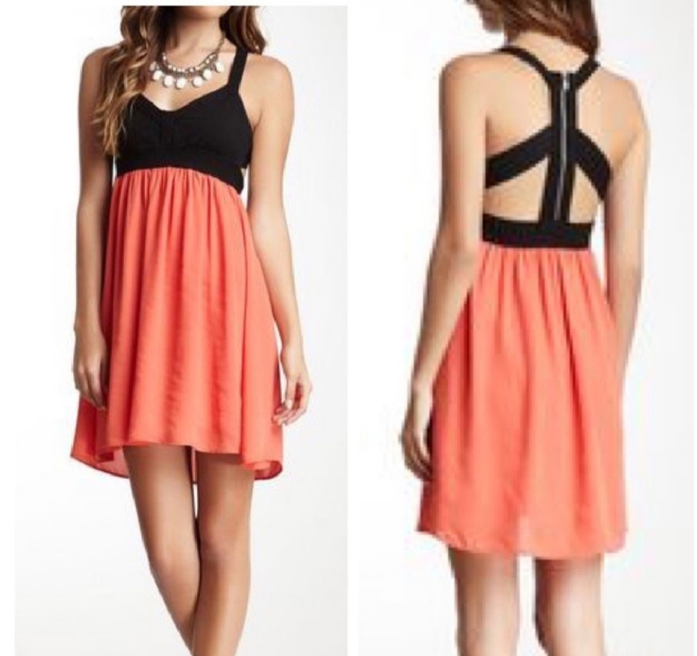 Lovestitch coral black color block dress